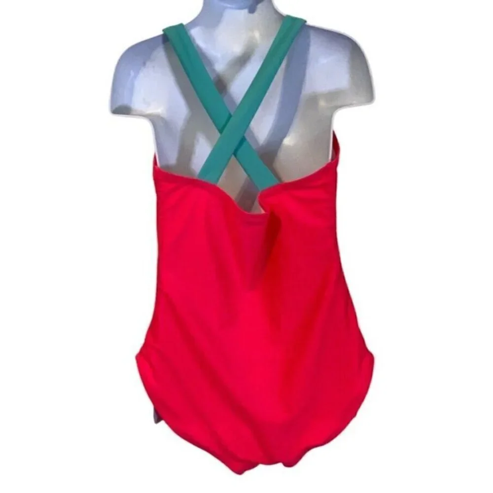 Cat & Jack Girls Love Swimsuit Size M 7/8 Pink Teal